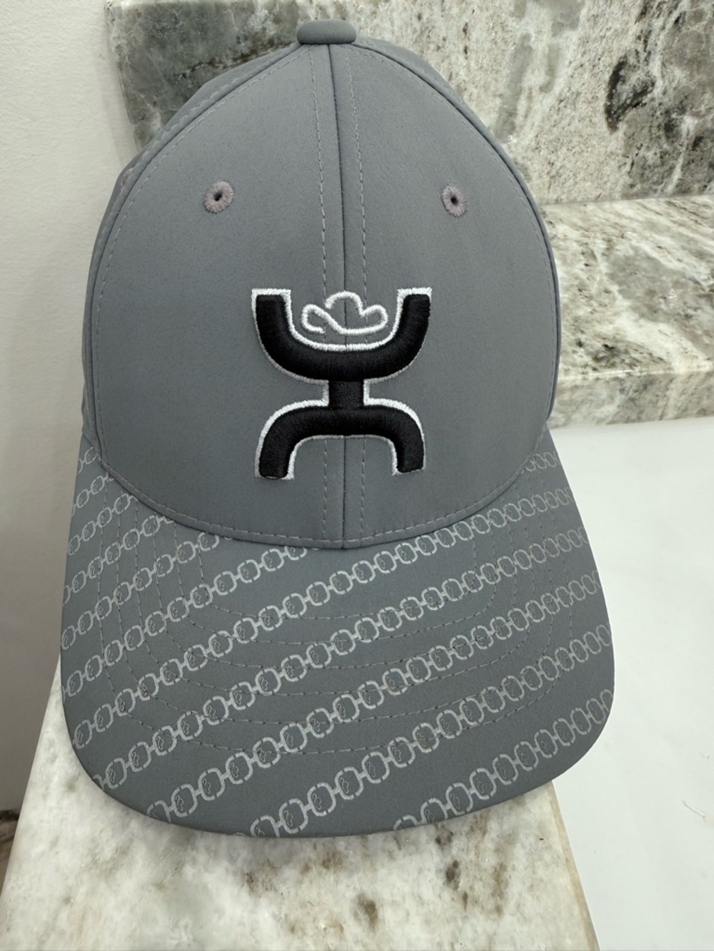 HOOey Youth Gray Flexfit Hat Black Logo Pattern Brim Cap